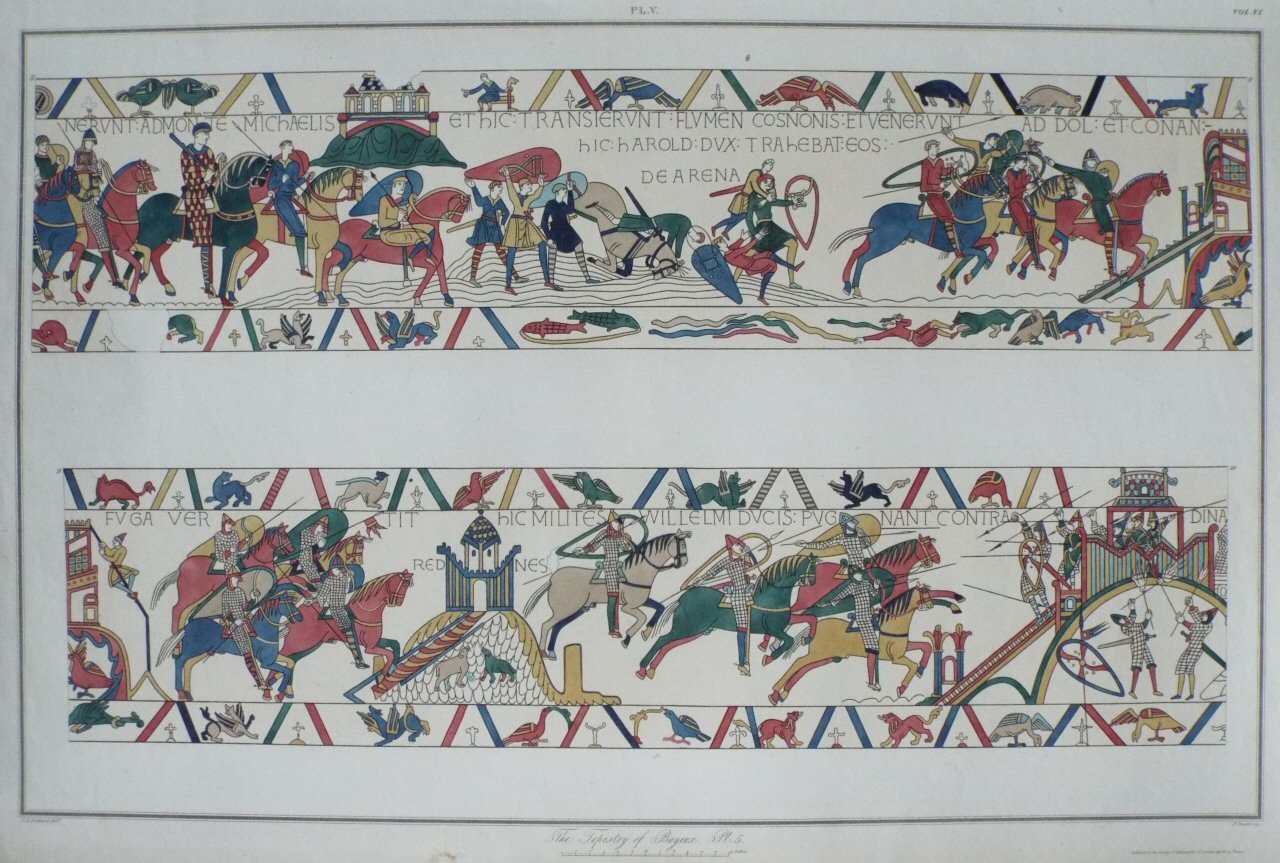 Aquatint - The Tapestry of Bayeux. Pl.V - Basire